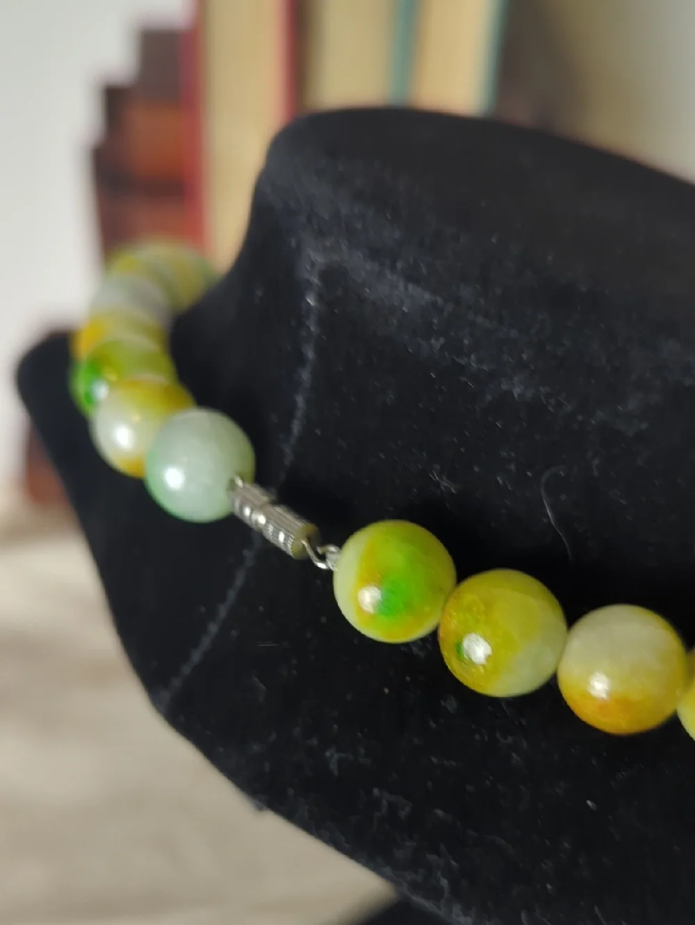 Jade Toned Stone Bead Necklace Earthy Luxe Green & Honey Gemstone Strand